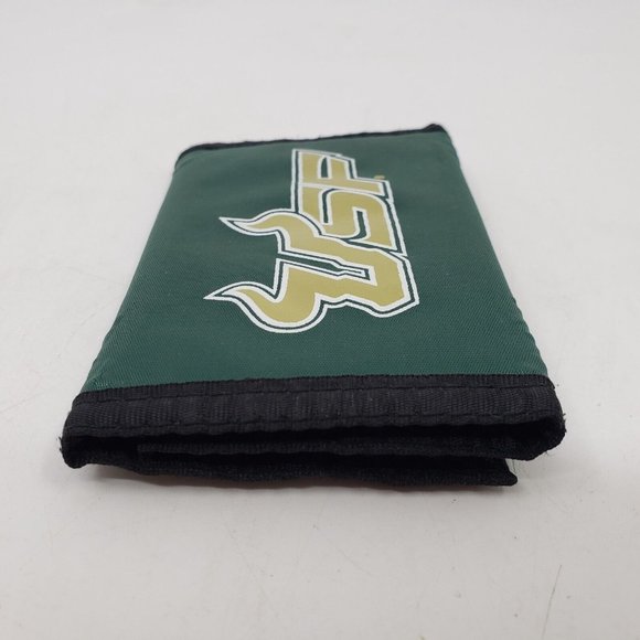 University of South Florida Bulls USF Logo Nylon Trifold Wallet Green Gold - Picture 4 of 10